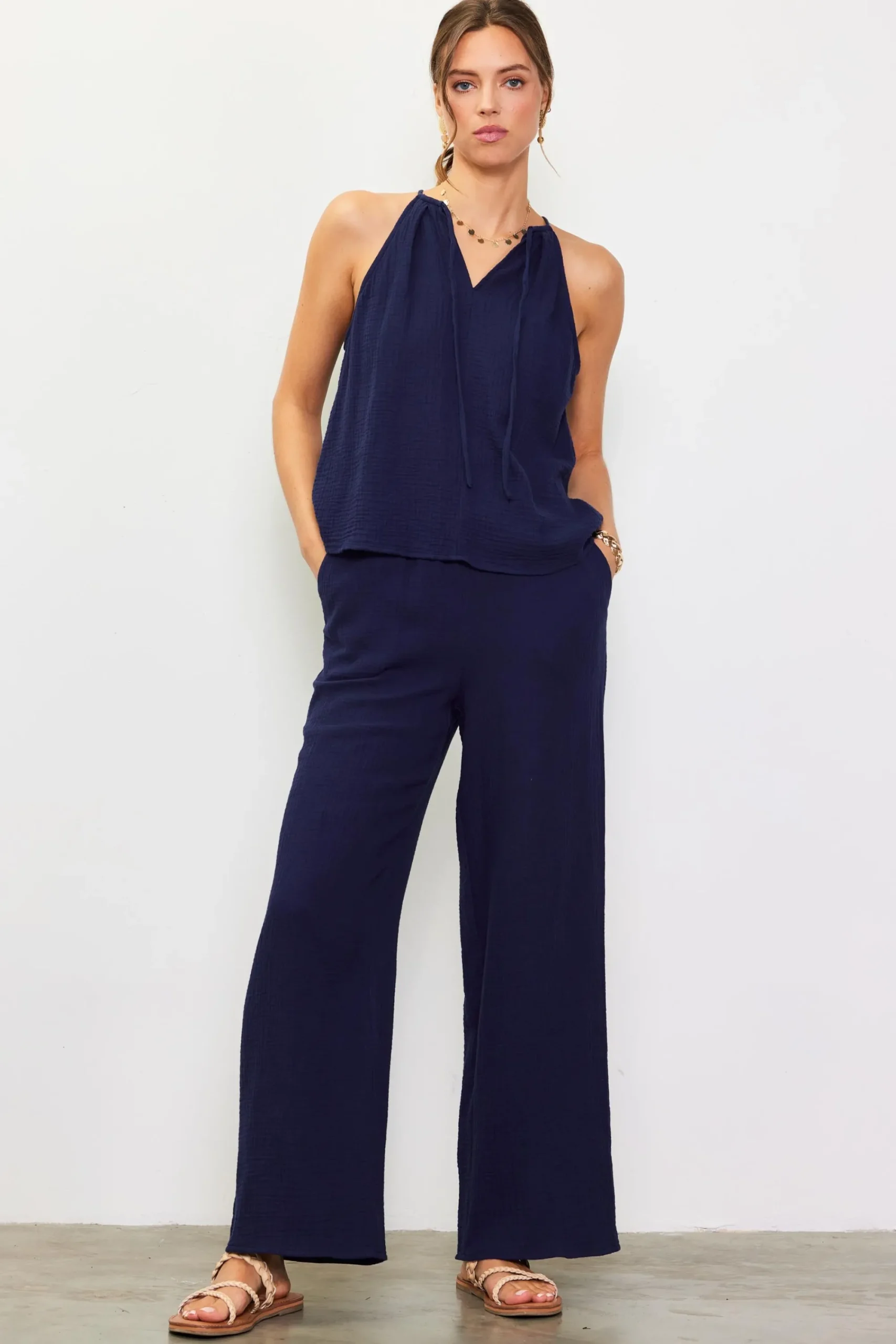 SKIES ARE BLUE Gaia Tulip Back Halter Top* Sleeveless Tops