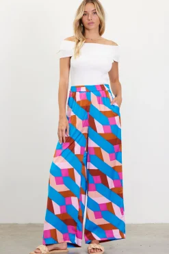 SKIES ARE BLUE Geometric Print Wide Leg Pants* Pants