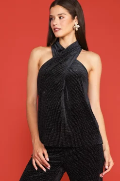 SKIES ARE BLUE Glitter Dot Criss Cross Neckline Top* Sleeveless Tops