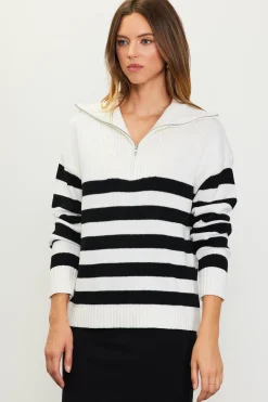 SKIES ARE BLUE Half-Zip Striped Sweater* Sweaters