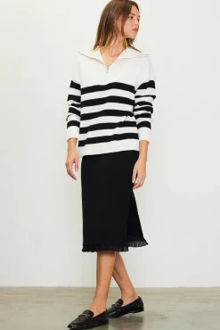 SKIES ARE BLUE Half-Zip Striped Sweater* Sweaters