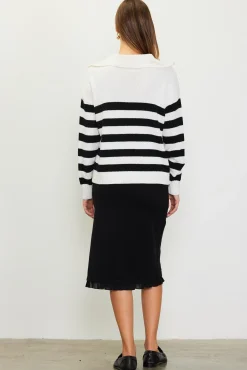 SKIES ARE BLUE Half-Zip Striped Sweater* Sweaters