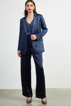 SKIES ARE BLUE High Waisted Satin Straight Leg Pant* Pants