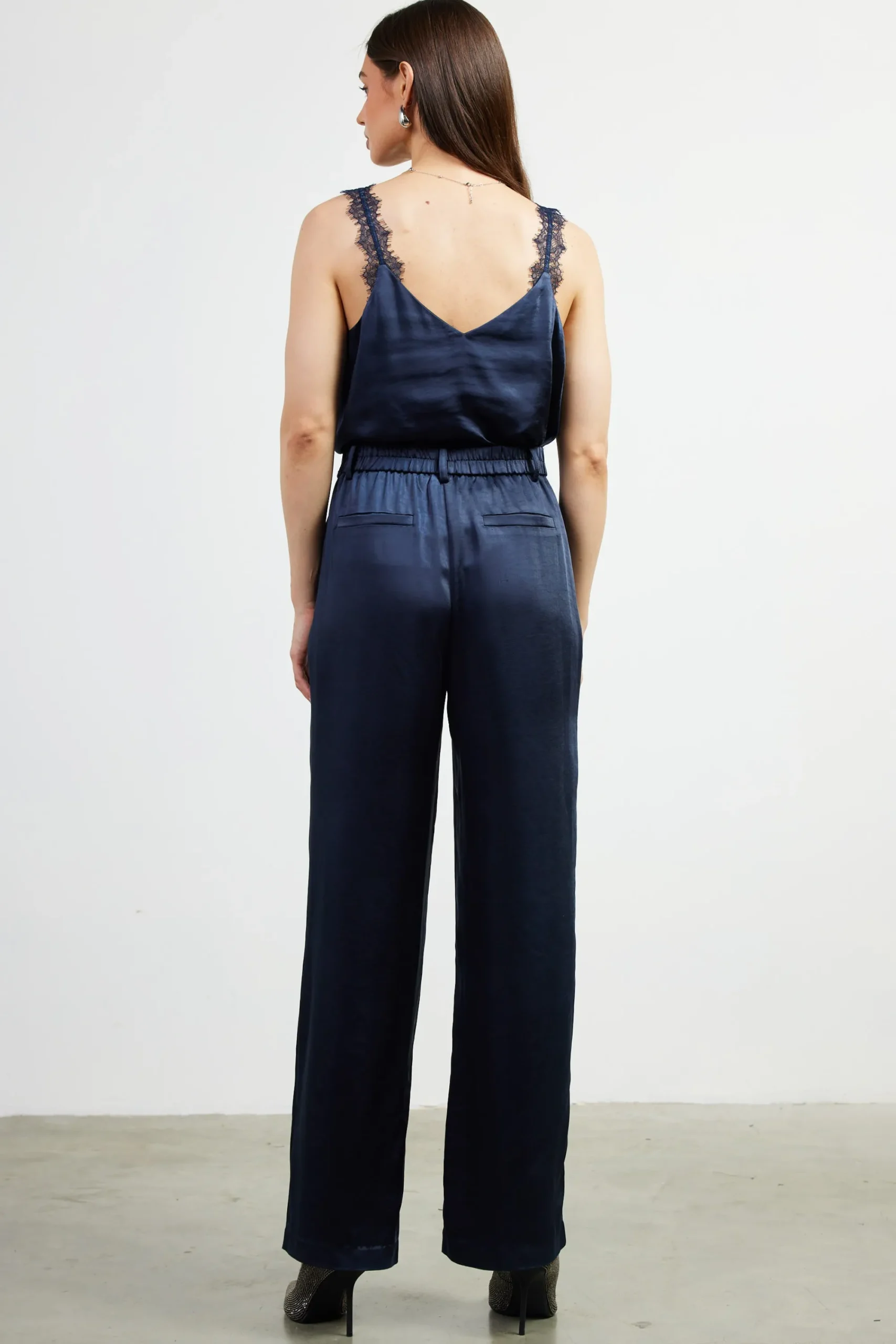 SKIES ARE BLUE High Waisted Satin Straight Leg Pant* Pants