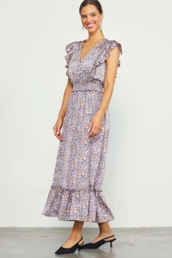 SKIES ARE BLUE Indira Floral Print Smocked Waist Dress* Midi Dresses