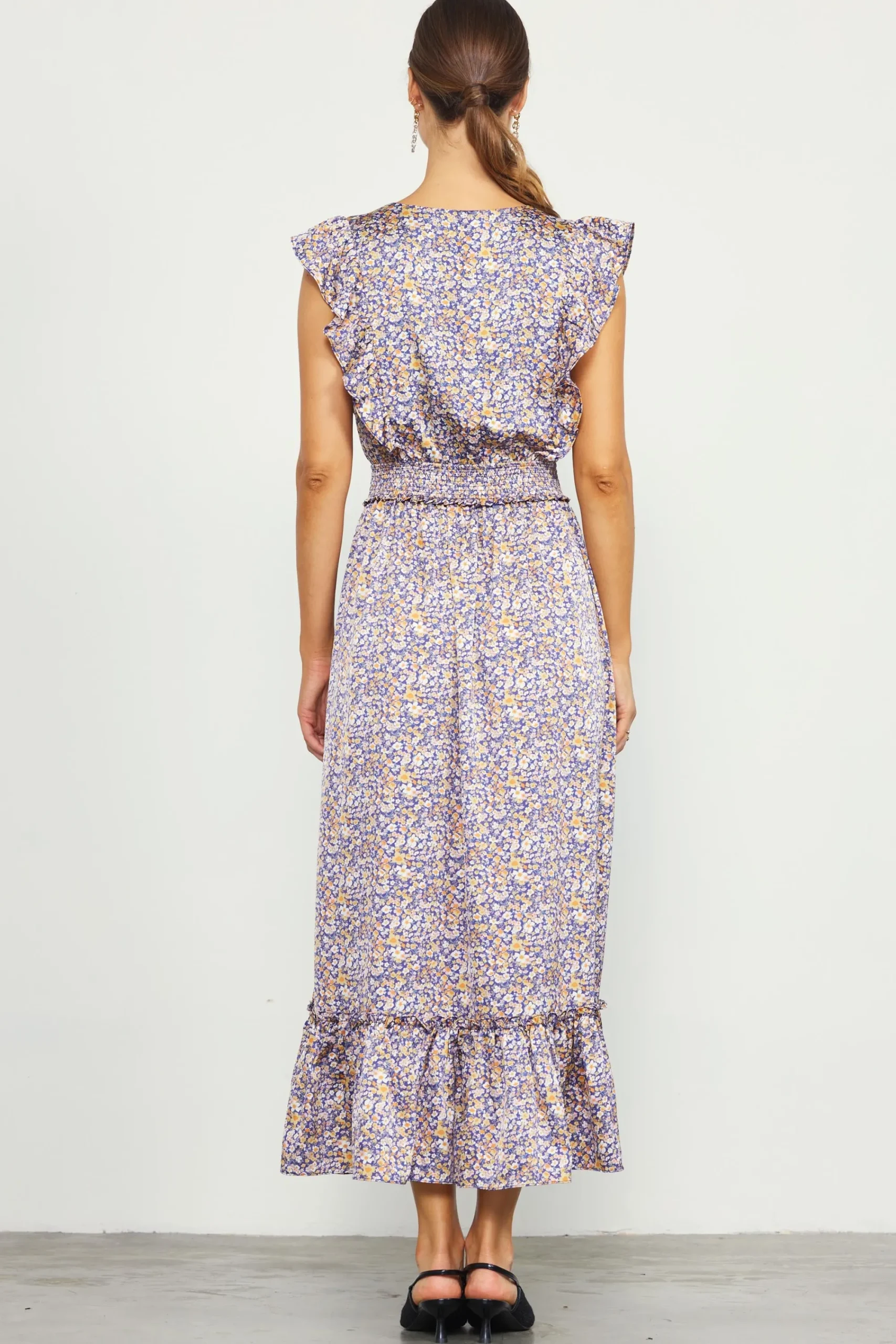 SKIES ARE BLUE Indira Floral Print Smocked Waist Dress* Midi Dresses