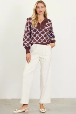 SKIES ARE BLUE Intarsia Knit Half Zip Sweater* Sweaters