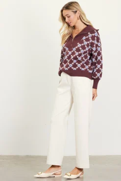 SKIES ARE BLUE Intarsia Knit Half Zip Sweater* Sweaters