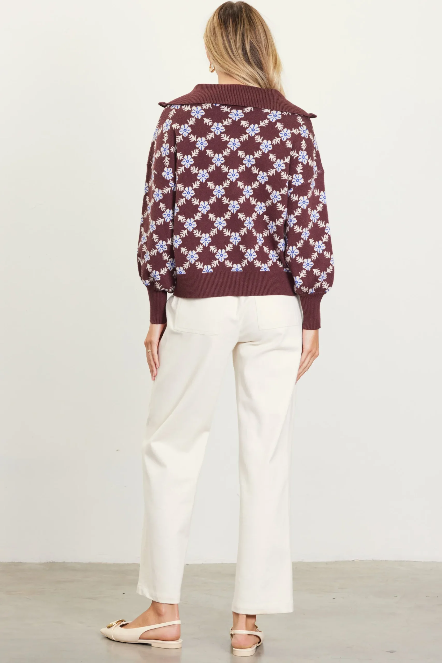 SKIES ARE BLUE Intarsia Knit Half Zip Sweater* Sweaters