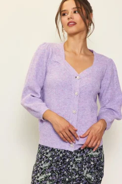 SKIES ARE BLUE Jewelry Button Puff Sleeve Cardigan* Sweaters