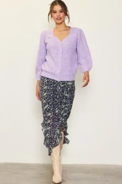 SKIES ARE BLUE Jewelry Button Puff Sleeve Cardigan* Sweaters