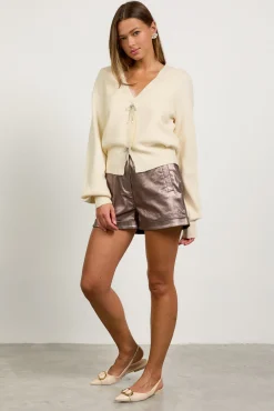 SKIES ARE BLUE Kaira Ribbon Detail Puff Sleeve Cardigan* Sweaters