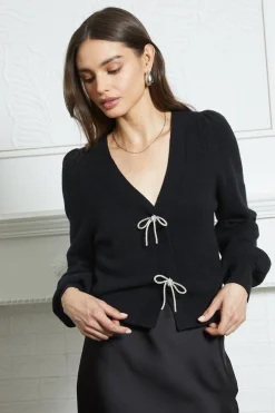 SKIES ARE BLUE Kaira Ribbon Detail Puff Sleeve Cardigan* Sweaters