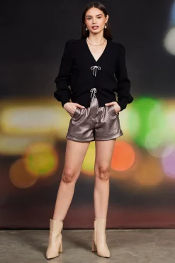 SKIES ARE BLUE Kaira Ribbon Detail Puff Sleeve Cardigan* Sweaters