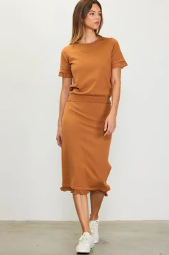 SKIES ARE BLUE Knit Midi Ruffle Detail Skirt* Skirts