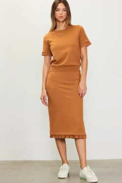 SKIES ARE BLUE Knit Midi Ruffle Detail Skirt* Skirts