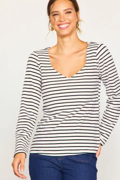SKIES ARE BLUE Knit Striped Longsleeve Top* Long Sleeve Tops