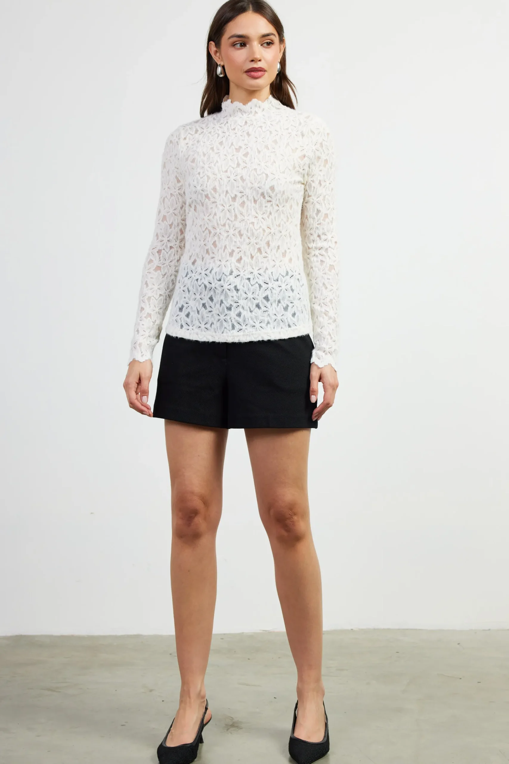 SKIES ARE BLUE Lace Mock Neck Top* Long Sleeve Tops