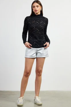 SKIES ARE BLUE Lace Mock Neck Top* Long Sleeve Tops