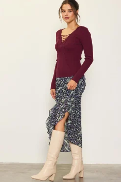 SKIES ARE BLUE Laced Up Long Sleeve Knit Top* Long Sleeve Tops