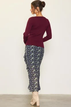 SKIES ARE BLUE Laced Up Long Sleeve Knit Top* Long Sleeve Tops