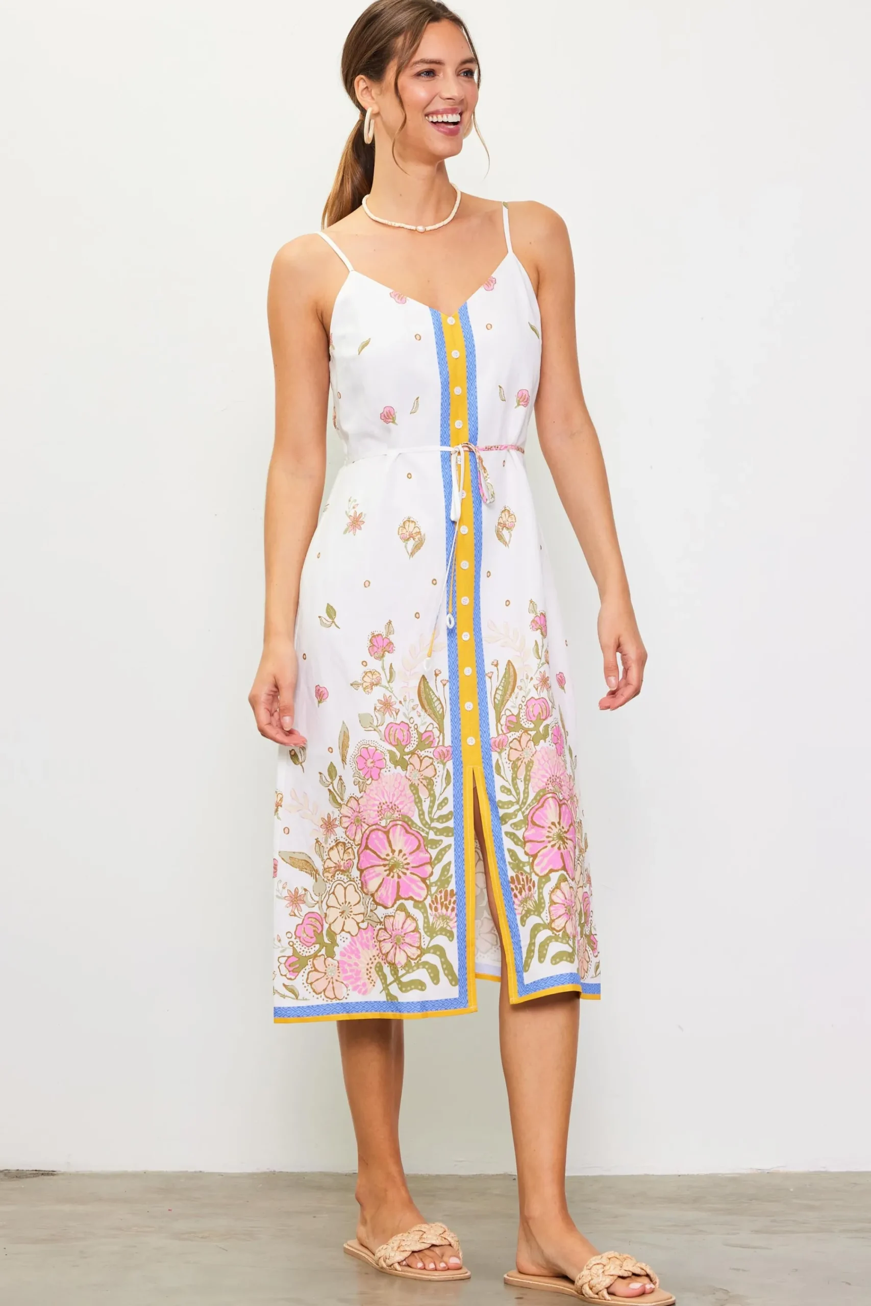 SKIES ARE BLUE Lanya Floral Print Midi Dress* Midi Dresses