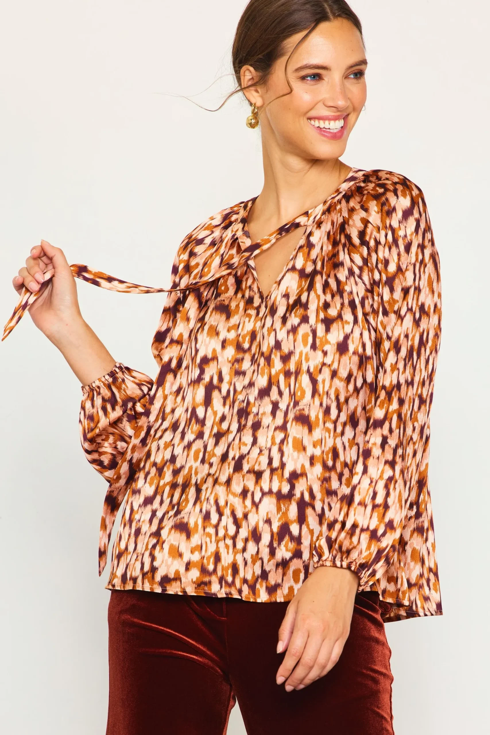 SKIES ARE BLUE Leopard Print Longsleeve Blouse* Blouses|Long Sleeve Tops