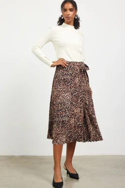 SKIES ARE BLUE Leopard Print Pleated Midi Skirt* Skirts