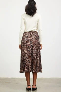 SKIES ARE BLUE Leopard Print Pleated Midi Skirt* Skirts