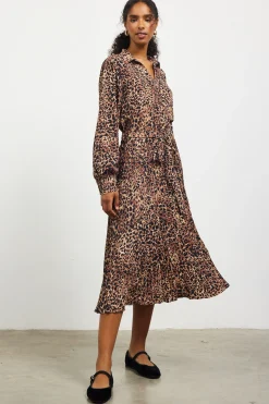 SKIES ARE BLUE Leopard Print Shirt Midi Dress* Midi Dresses