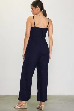 SKIES ARE BLUE Linen Blend Shoulder Strap Jumpsuit* Jumpsuits