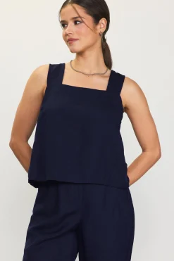 SKIES ARE BLUE Linen Blend Square Neck Tank Top* Sleeveless Tops