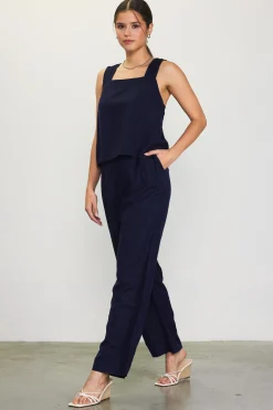 SKIES ARE BLUE Linen Blend Square Neck Tank Top* Sleeveless Tops