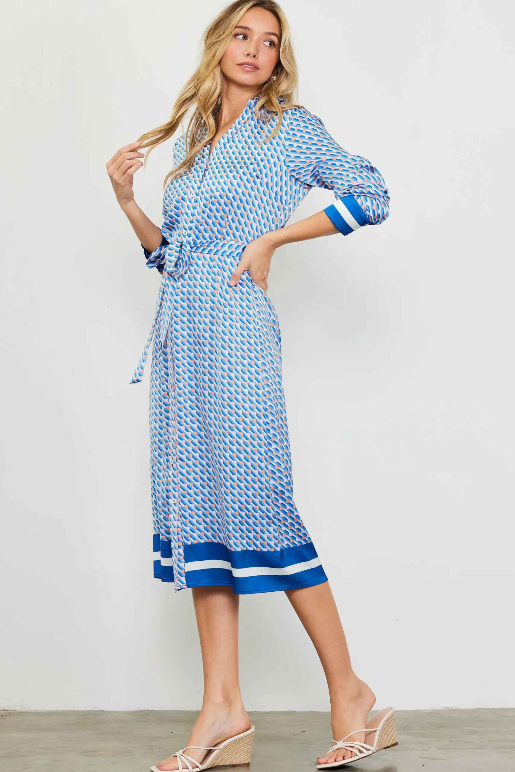 SKIES ARE BLUE Livia Bandana Print Shirt Dress* Midi Dresses
