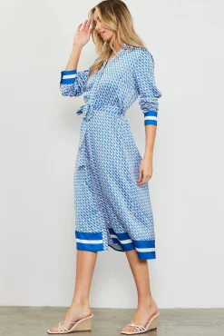SKIES ARE BLUE Livia Bandana Print Shirt Dress* Midi Dresses