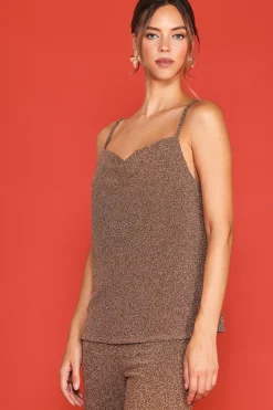 SKIES ARE BLUE Lurex Cowl Neck Cami* Sleeveless Tops