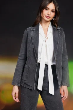 SKIES ARE BLUE Lydia Rhinestone Denim Blazer* Blazers