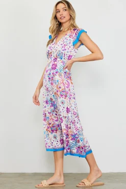SKIES ARE BLUE Magnolia Border Print Flutter Sleeve Dress* Midi Dresses