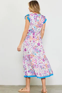 SKIES ARE BLUE Magnolia Border Print Flutter Sleeve Dress* Midi Dresses