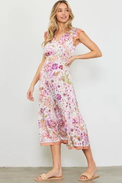 SKIES ARE BLUE Magnolia Border Print Flutter Sleeve Dress* Midi Dresses