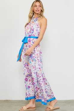 SKIES ARE BLUE Magnolia Border Print Halter Neck Maxi Dress* Maxi Dresses