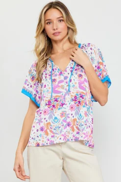 SKIES ARE BLUE Magnolia Border Print Short Sleeve Top* Short Sleeve Tops