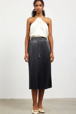 SKIES ARE BLUE Metallic Foil Pleated Midi Skirt* Skirts