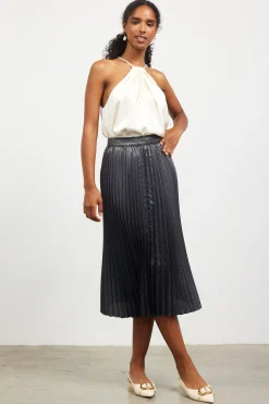 SKIES ARE BLUE Metallic Foil Pleated Midi Skirt* Skirts