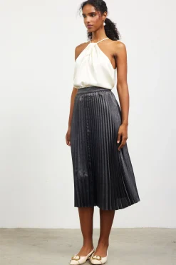 SKIES ARE BLUE Metallic Foil Pleated Midi Skirt* Skirts