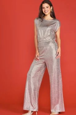 SKIES ARE BLUE Metallic Foil Print Shirred Waist Top* Short Sleeve Tops