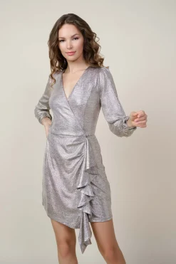 SKIES ARE BLUE Metallic Ruffled Mini Dress* Mini Dresses