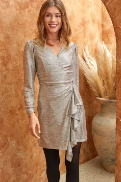 SKIES ARE BLUE Metallic Ruffled Mini Dress* Mini Dresses