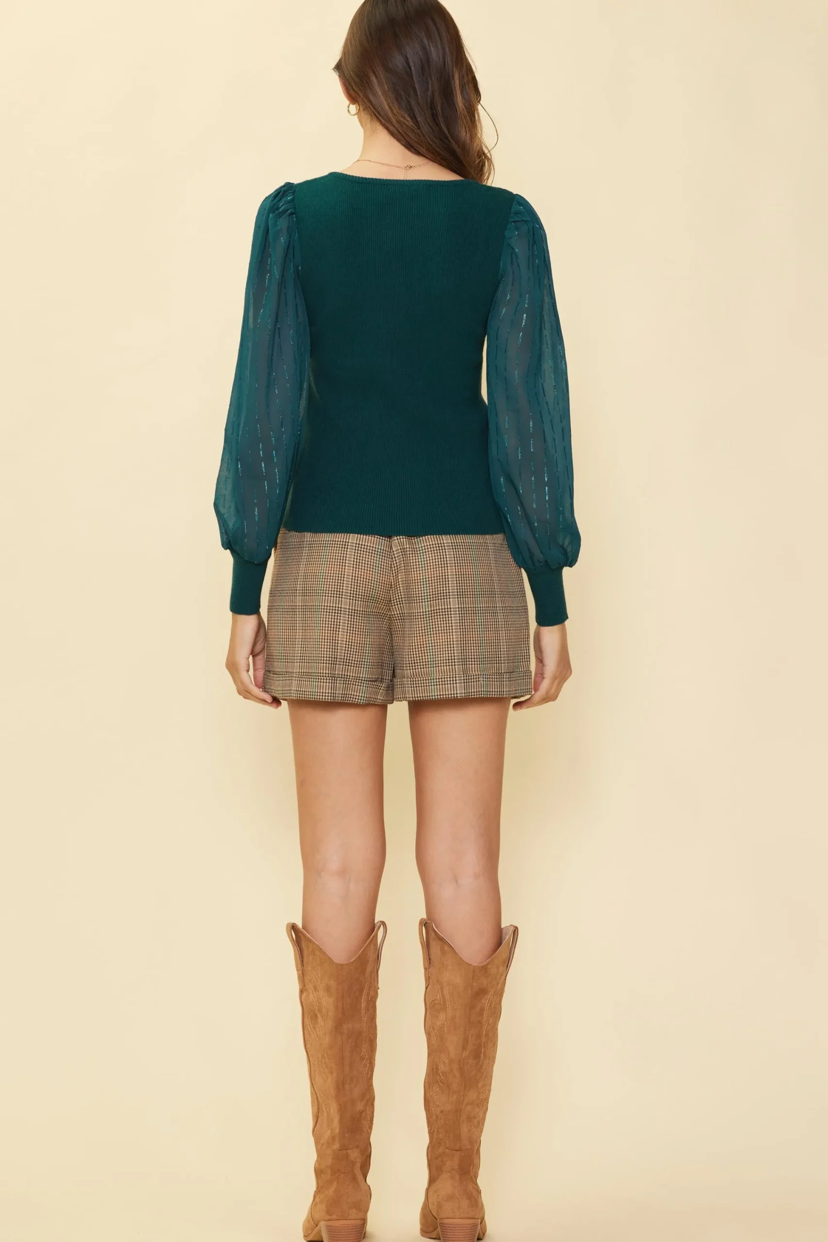 SKIES ARE BLUE Mixed Media Contrast Knit Top* Long Sleeve Tops