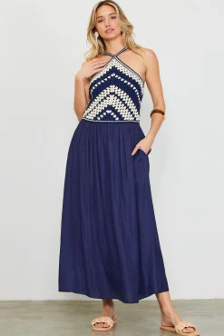 SKIES ARE BLUE Mixed Media Halter Neck Midi Dress* Midi Dresses